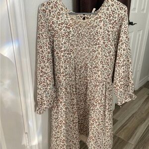 Rylee + Cru Cream Midi Dress with Brown Floral Print